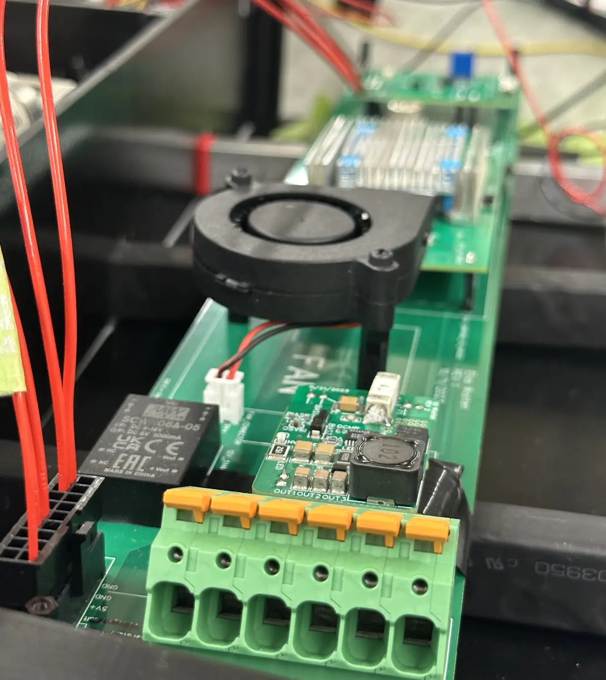 Central accumulator printed circuit board layout and assembled board