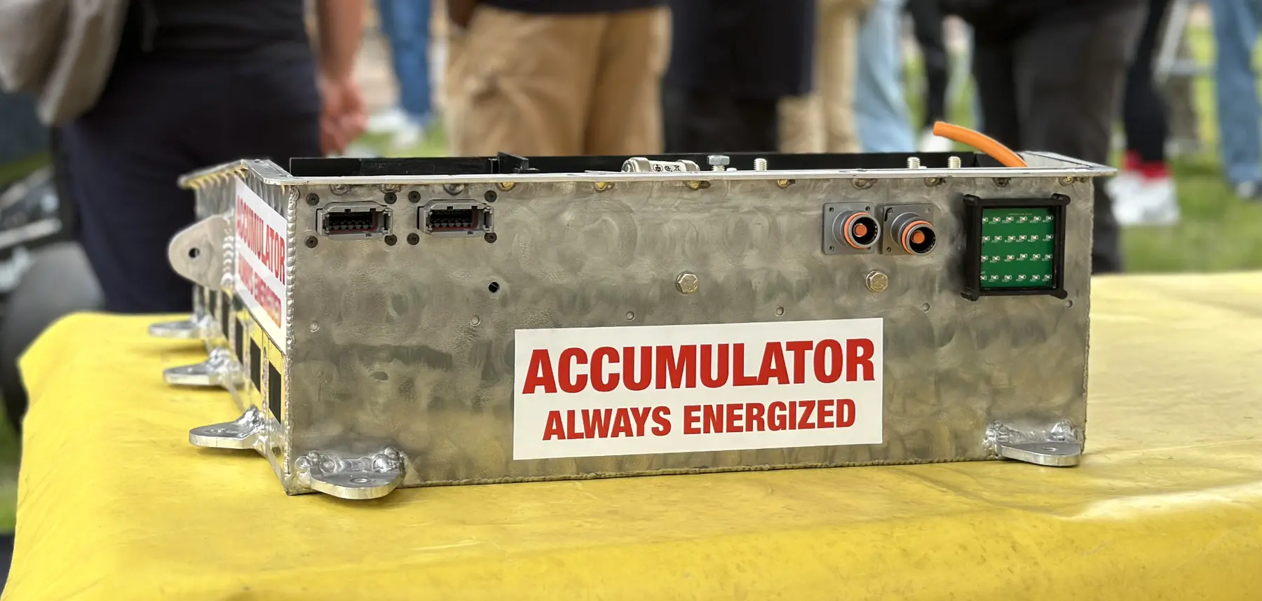 Completed tractive accumulator photographed from the side