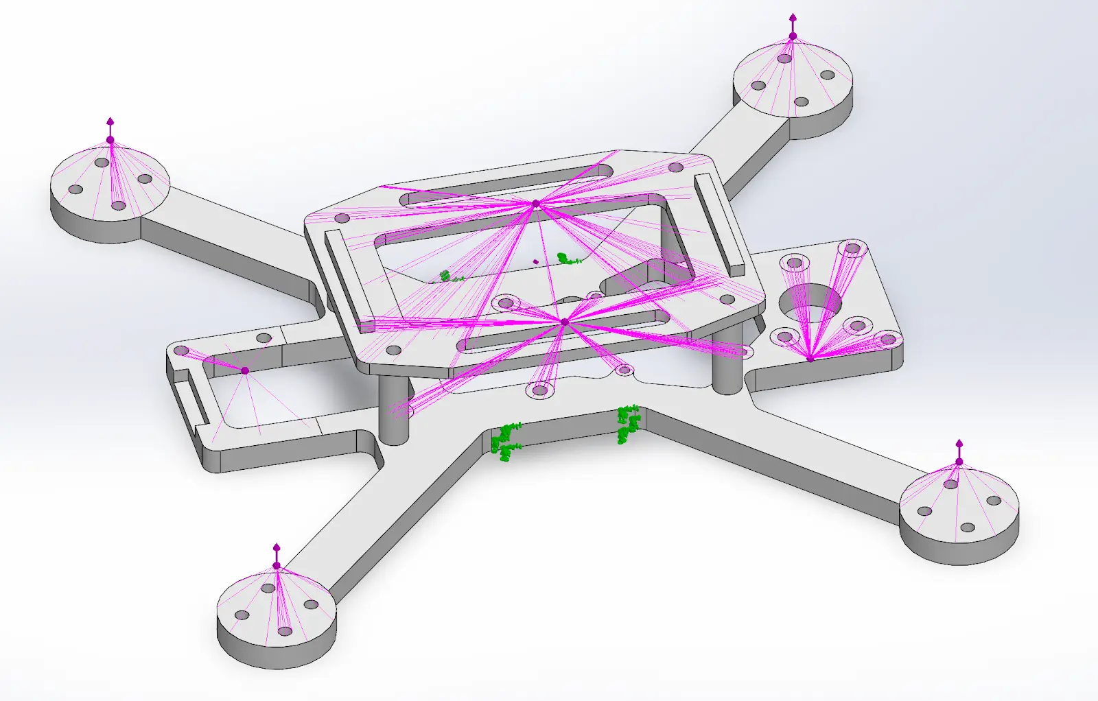 Harmonic-response plots for the optimized drone frame