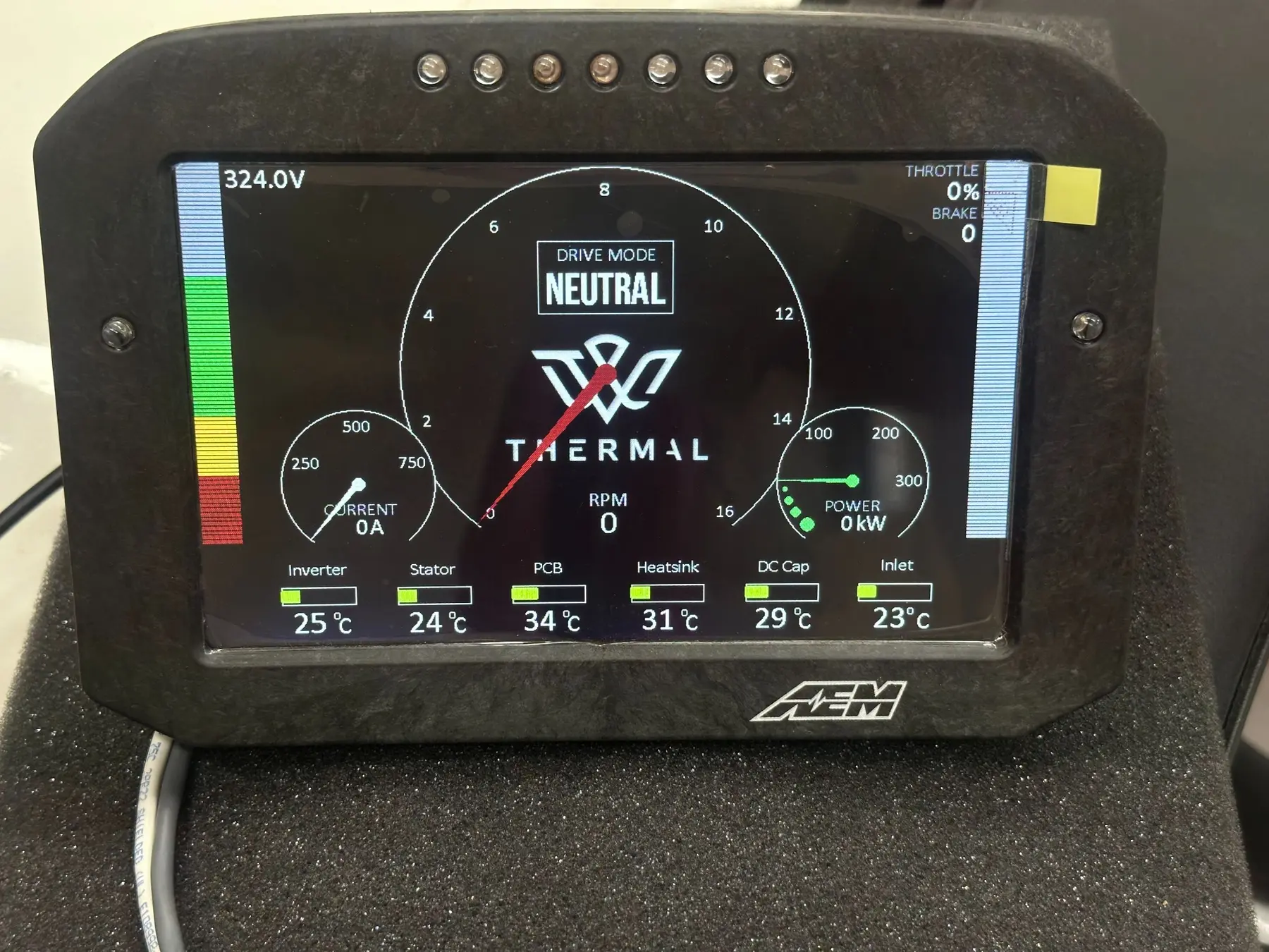 Refined Thermal Club digital dash with pack, drive, power, and temperature data