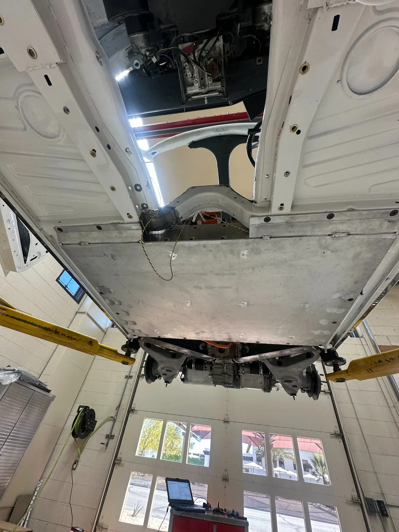 Aluminum battery enclosure installed beneath the Triumph Stag